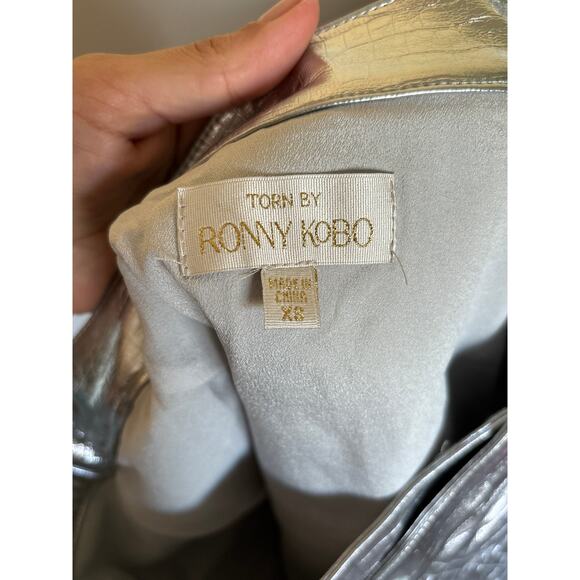 Torn by Ronny Kobo Silver Croc Embossed Mini Skirt - Picture 3 of 3